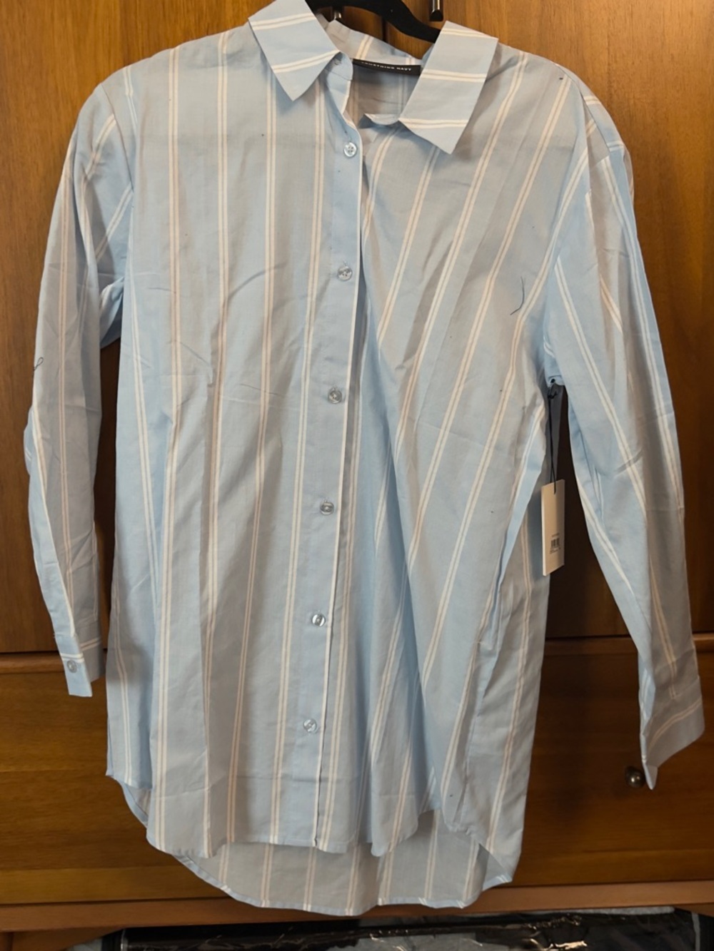 NWT Something Navy Light Blue with White Strips Button-Up Shirt